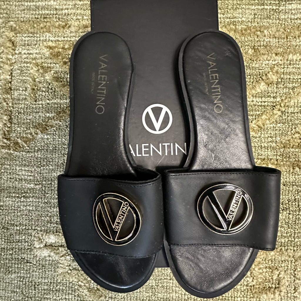 Valentino Black Sandals With Gold Logo